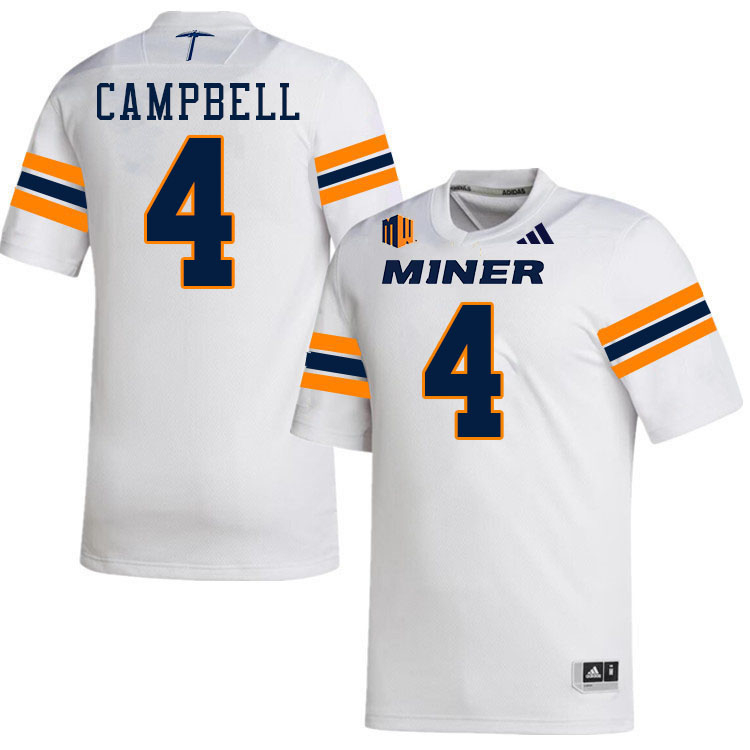 UTEP Miners #4 Neil Campbell College Football Jerseys,Uniforms-White